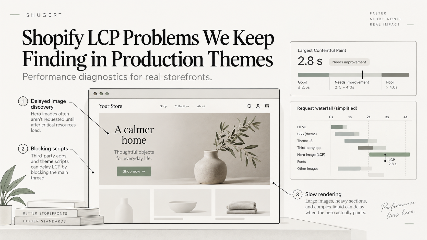 Shopify storefront LCP performance waterfall and hero image diagnostics