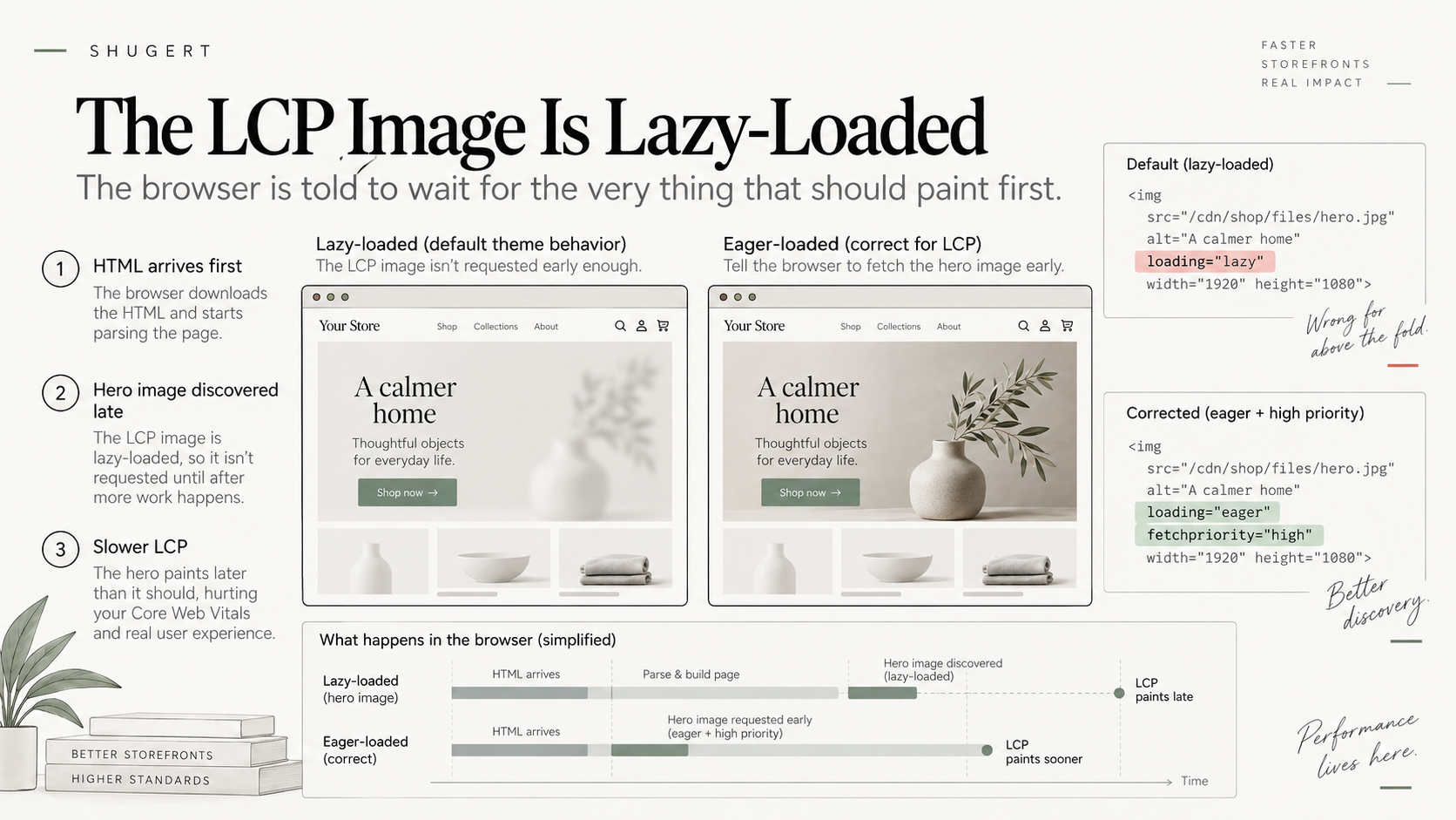 The LCP image is lazy-loaded