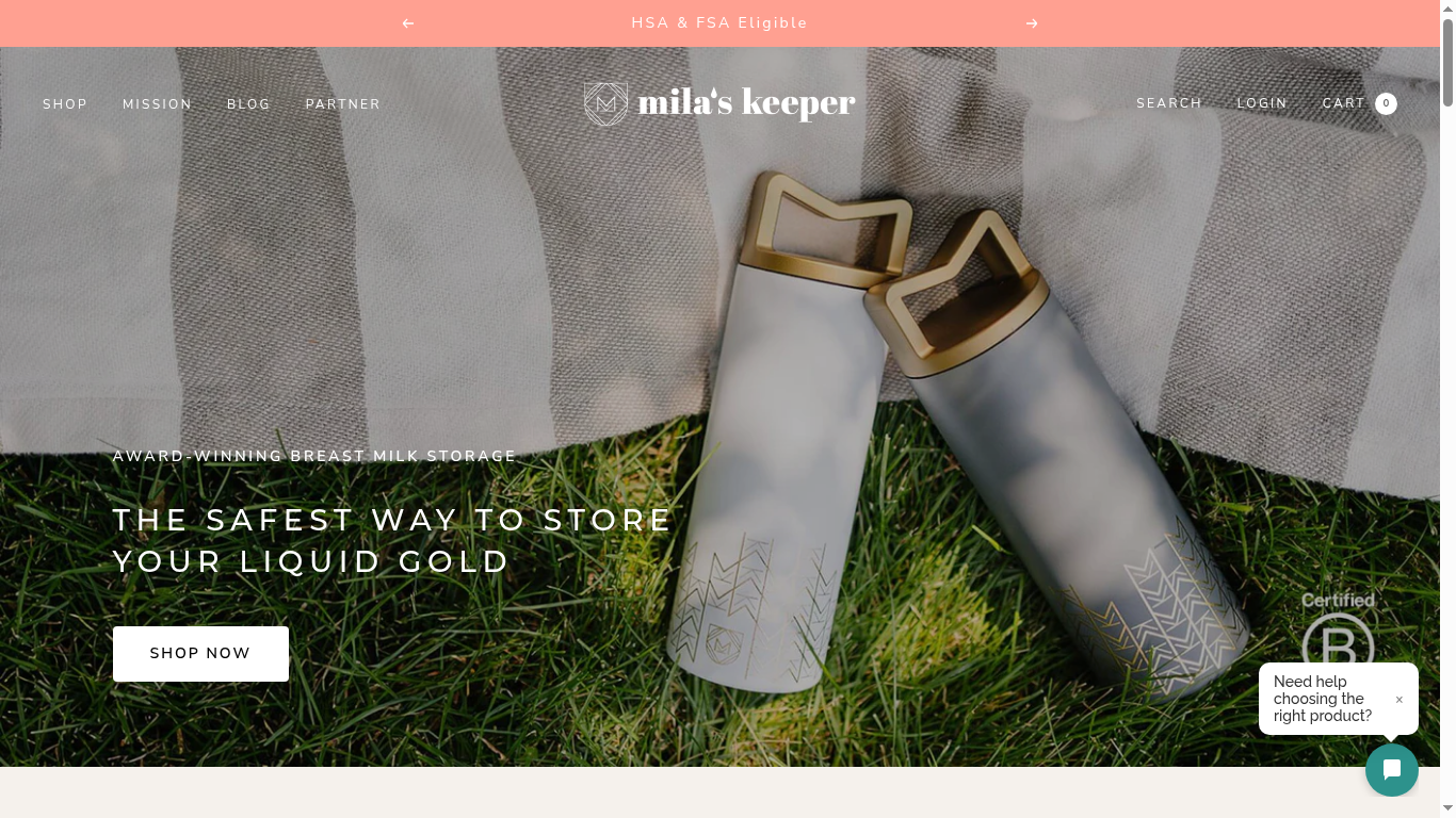 Mila's Keeper Shopify product page