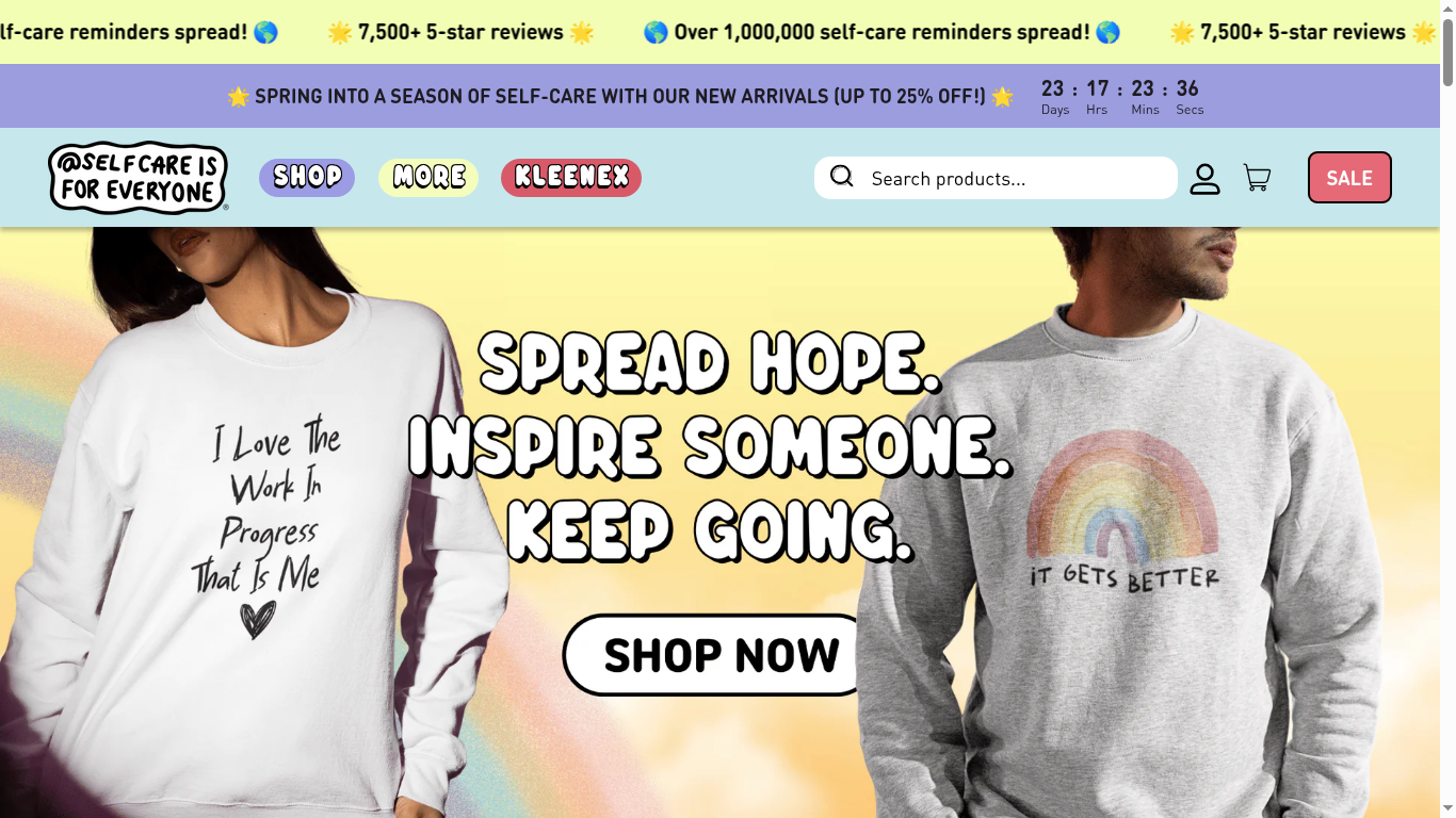 SelfCareIsForEveryone storefront with Kleenex collab