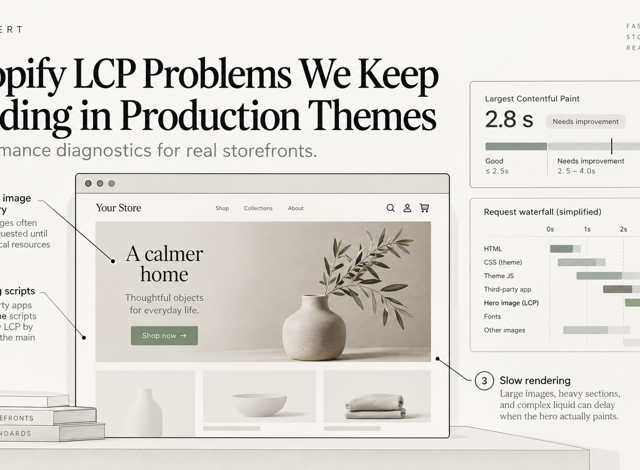 Shopify storefront LCP performance waterfall and hero image diagnostics