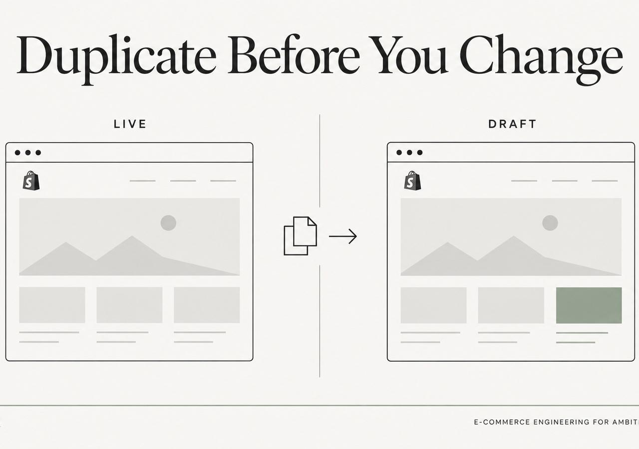 Shopify live theme separated from an unpublished staging theme and release workflow