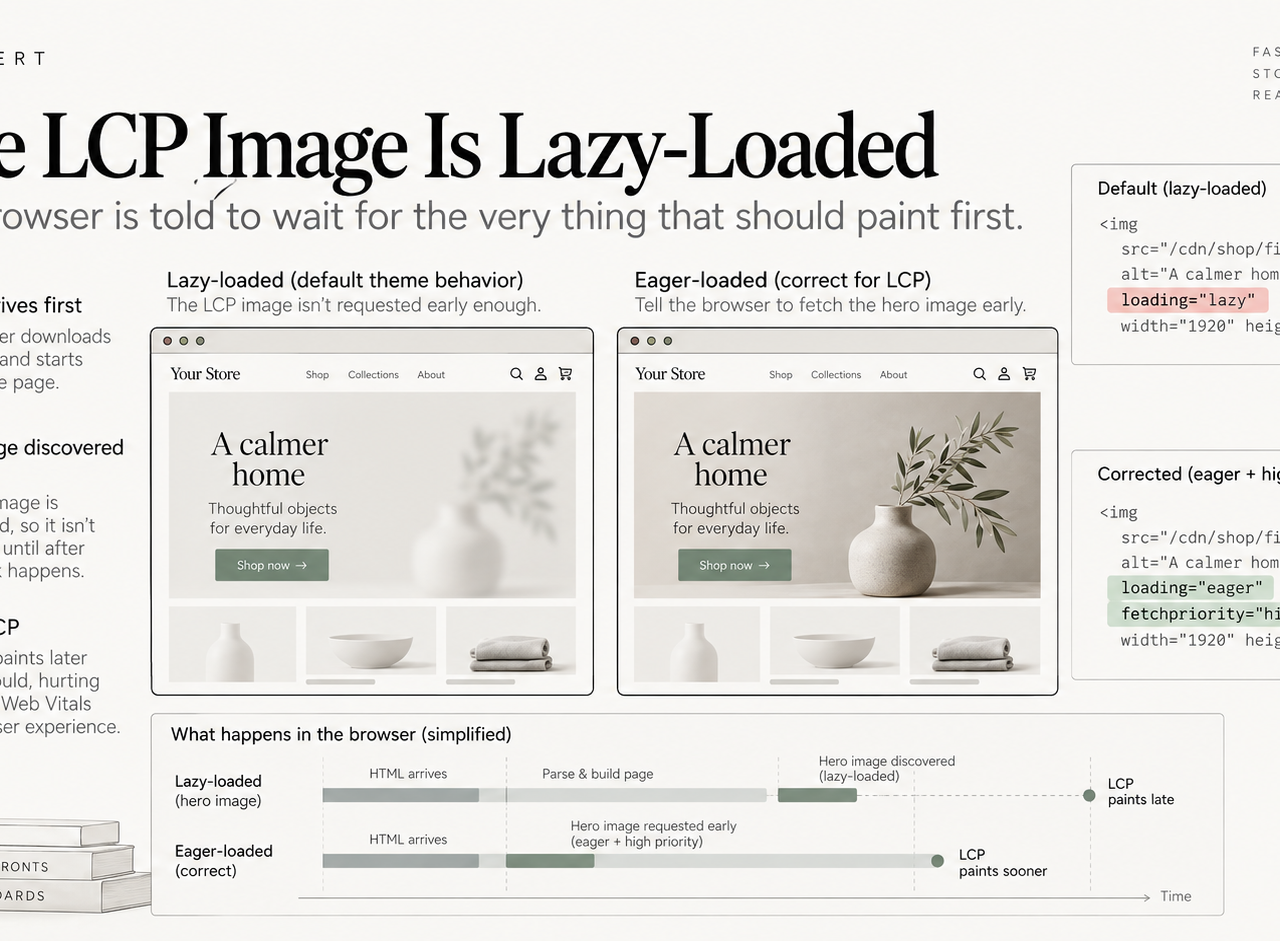 The LCP image is lazy-loaded