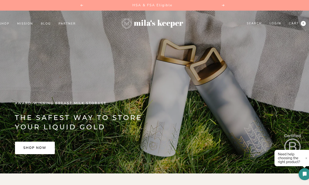 Página de producto Shopify de Mila's Keeper